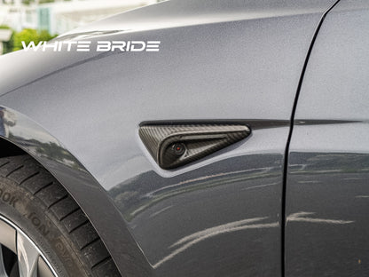 WHITE BRIDE ドライカーボン サイドリピーターカメラ ガーニッシュ テスラ MODEL 3 (2023～)